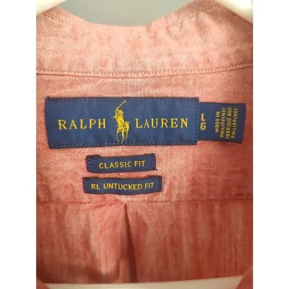 Ralph Lauren Men's Size Large Classic Untucked Fit Pink Long Sleeve Button Down - Picture 3 of 5
